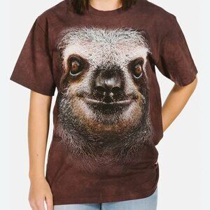 The Mountain  Unisex Sloth Face Graphic Tee Cotton Men’s Size L Brown Tie-Dye